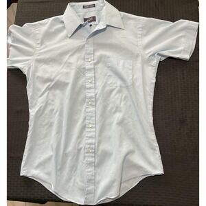 Arrow Brigade Shirt Mens 15.5 Blue Slim Fit Button Front Easy Care Short Sleeve